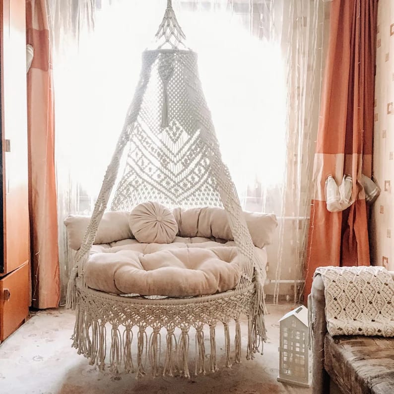 Macrame Swing For Terrace 72 inches x 35 inches - Leechoo